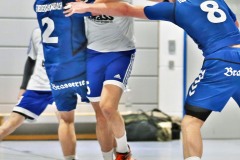Handball SG Dietzenbach : TGS Niederrodenbach. Recht "zupackend" versuchen die beiden Niederrodenbacher hollunder (li.) und Bautz (re.) den Dietzenbacher Baum zu stoppen.